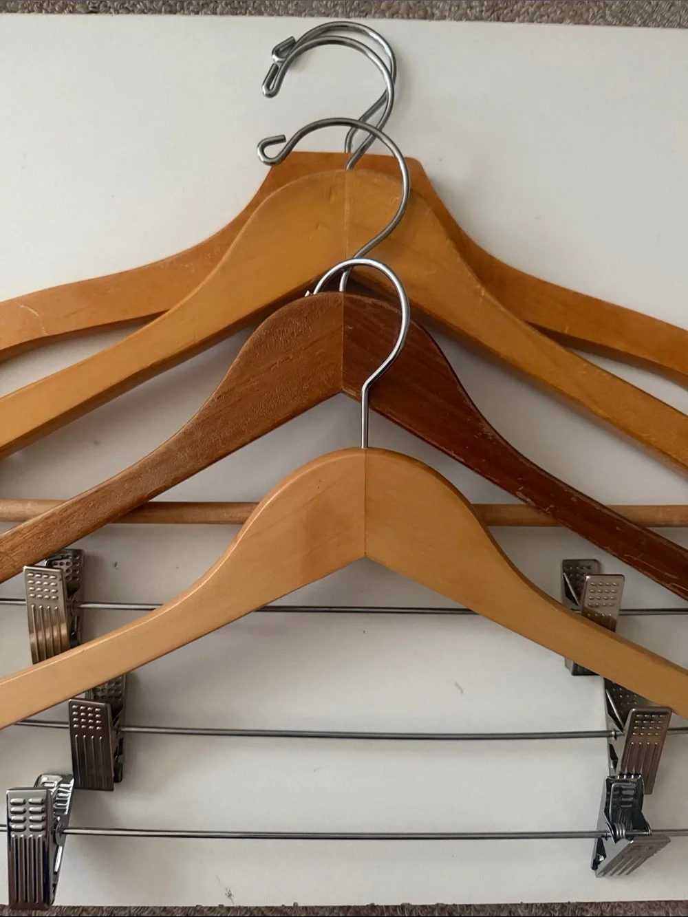 Premium Wooden Suit Hangers in Honey Brown with Metal Clips